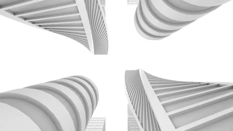 Bottom view of the layouts of skyscrapers. Seamless loop. Stock Footage 129140293