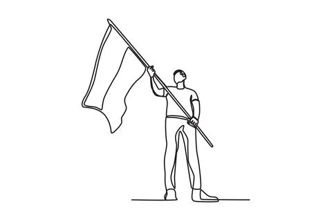 Bottom view of a man holding a flag Stock Illustration