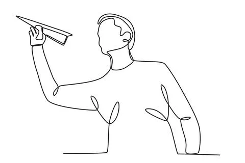 Bottom view of a man playing with a paper airplane Stock Illustration