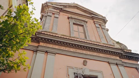 Bottom view of medieval church with specific architectural features against grey Stock-Footage 220846282