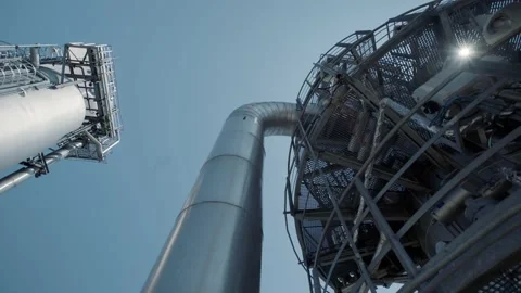 Bottom view of metal structures against blue sky Video stock 139266159