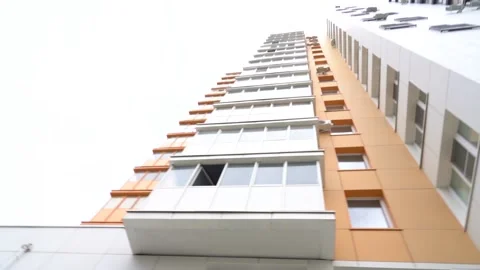 Bottom view of a modern apartment building with balconies. Nobody. Stock Footage 153966029