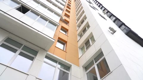 Bottom view of a modern apartment building with balconies. Nobody. Stock Footage 156948941
