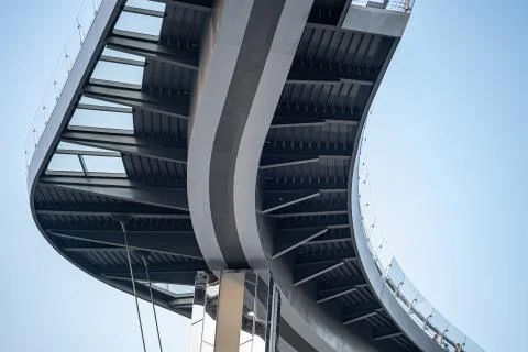 The bottom view of modern bridge, the bottom structure of expressway bridge. Stock Photos