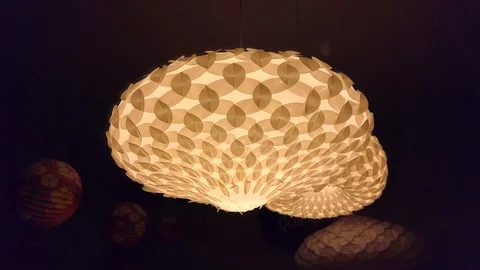 Bottom view of modern ceiling of large modern with fluorescent light indoors Stock Footage 111681985