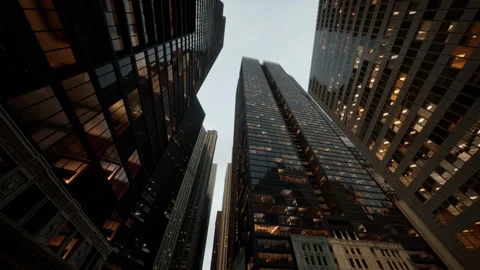 Bottom view of modern skyscraper in business district Stock Footage 234508563