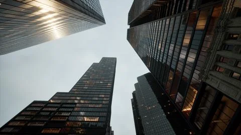 Bottom view of modern skyscraper in business district Stock Illustration