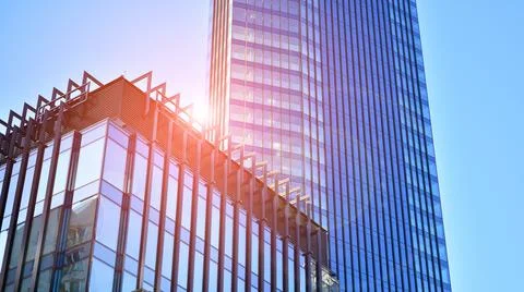 Bottom view of modern skyscraper Stock Photos