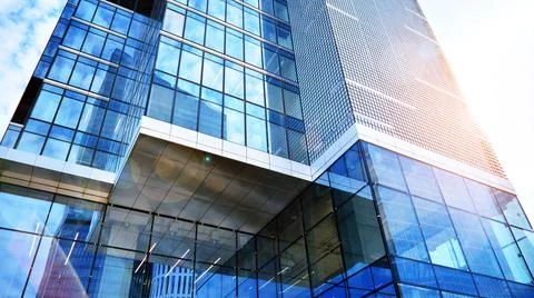 Bottom view of modern skyscraper Stock Photos