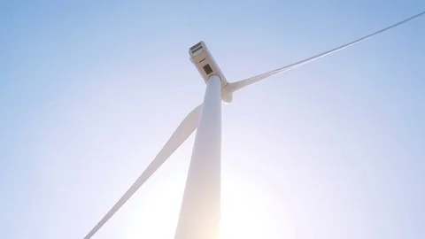 Bottom View of Modern Wind Turbine in Netherlands Coast. 4K Ultra HD Stock Footage 83930919