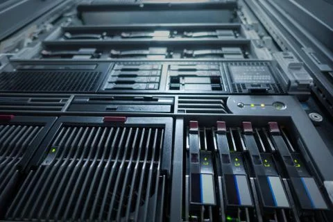 Bottom view network equipped and data server with LED lights flashing for b.. Фото