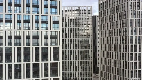 Bottom view of office building window close up Stock Footage 151276438
