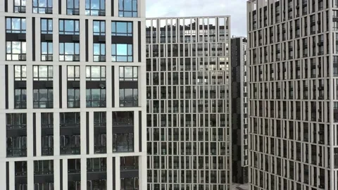Bottom view of office building window close up Stock Footage 151276491