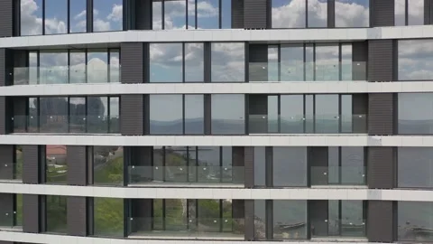 Bottom view of office building window close up Stock Footage 153882415