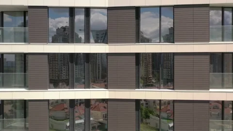 Bottom view of office building window close up Stock Footage 153882450