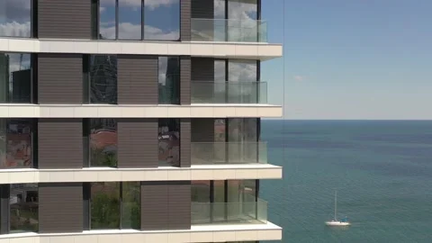 Bottom view of office building window close up Stock Footage 153882492