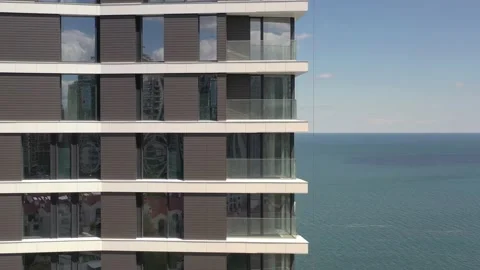 Bottom view of office building window close up Stock Footage 153882546