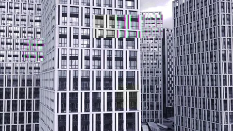 Bottom view of office building window close up Stock Footage 165849619