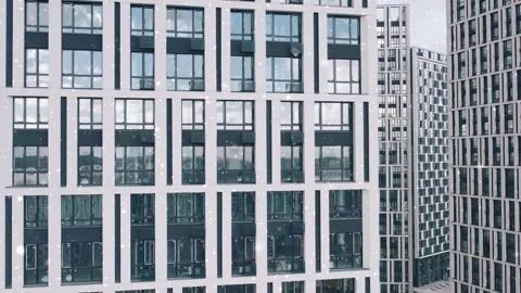 Bottom view of office building window close up Stock Footage 165881606