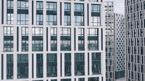 Bottom view of office building window close up Stock Footage 165881607