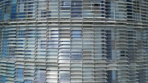 Bottom view of office building window close up, reflection and perspective. Stock Footage 244809244