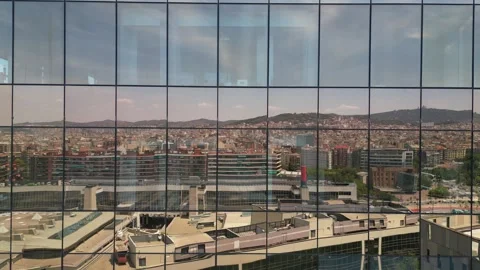 Bottom view of office building window close up, reflection and perspective. Stock Footage 244809415