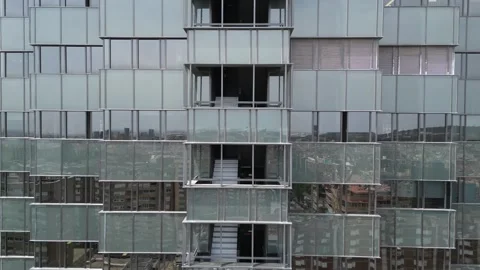 Bottom view of office building window close up, reflection and perspective. Stock Footage 244816850