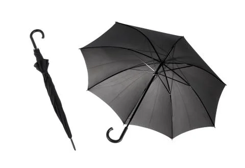 Bottom view at one close and open black umbrella Stock Photos