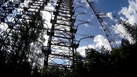 Bottom view panning of Duga radar system Stock Footage