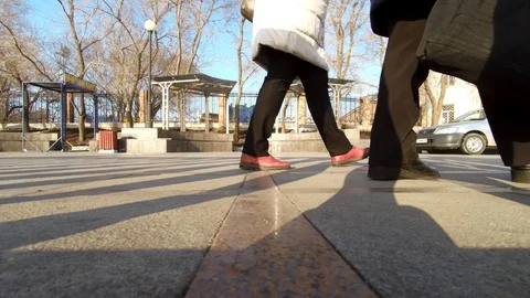 Bottom View Of People Legs  On The Paving Stone. 動画素材 87574555