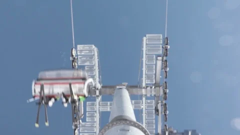 Bottom view of the pylon of a running ski lift in wintertime Video stock 86034967