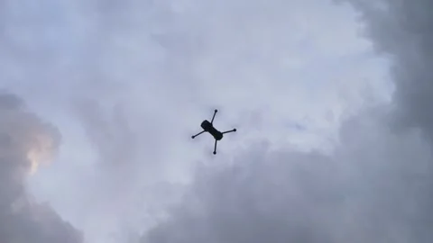 Bottom view of quadcopter drone ascending in mid air Stock-Footage 346749337