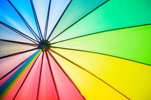 Bottom view of Rainbow umbrella texture background. Summer holiday and vacati Stock Photos