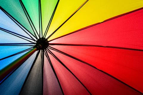 Bottom view of Rainbow umbrella texture background. Summer holiday and vacati Stock Photos