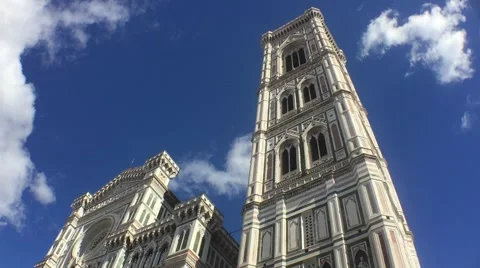Bottom view of the Santa Maria in Fiore cathedral, The Giotto's bell Tower and t Stock Footage 59325102