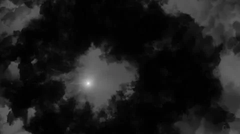 Bottom view of scary dark sky with flowing clouds and shining moon. Animation Stock Illustration