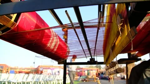 Bottom view showing the many layers of thread that is Patola silk saree Stock Footage 243889826
