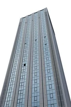 Bottom view of skyscraper emphasizes vertical lines and rising perspective Stock Photos