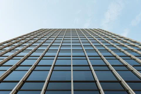Bottom view of a skyscraper in Seattle on a clear day. Stock Photos