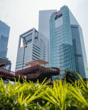 Bottom view, a tall and rectangular office building looks minimalist Stock Photos
