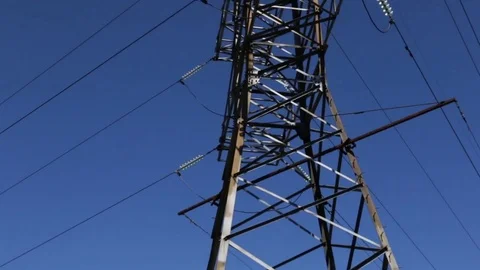 Bottom view on the tower of power a day. Zoom in, real time, clear sky with no c Stock Footage 82230287