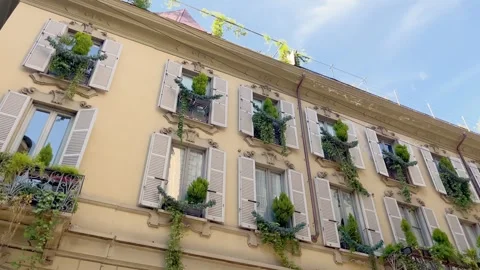 Bottom view of traditional, historical, typical buildings in Milan. Stock Footage 299715591