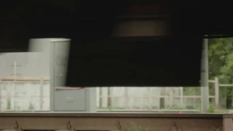 Bottom view of train moving on rails. slow motion view Stock Footage 82965855