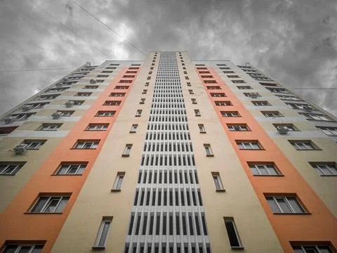 Bottom-up view of an typical residential multi-storey prefabricated building Stock Photos