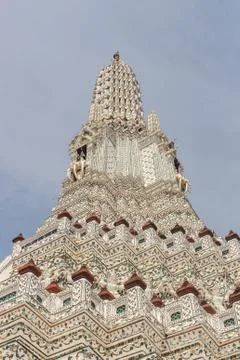 Bottom view of Wat Arun temple's main prang Stock Photos
