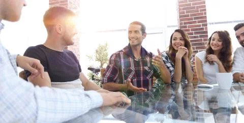Bottom view.creative team talking Stock Photos