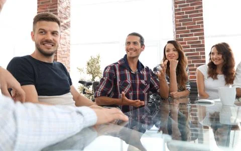Bottom view.creative team talking Stock Photos