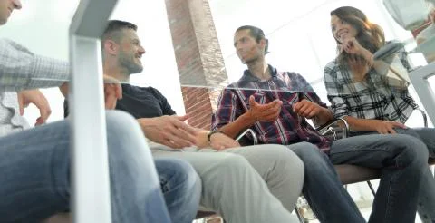 Bottom view.creative team talking Stock Photos