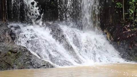 Bottom of Waterfall in Caribbean Jungle Stock Footage 88922002