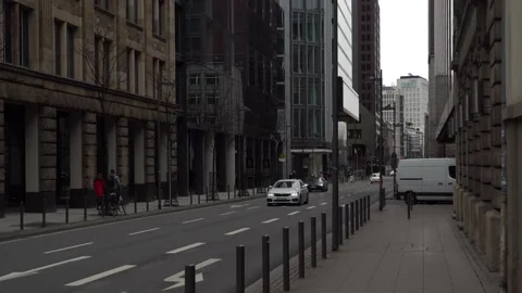 Bottom wide angle view of modern skyscrapers in business district. Frankfurt Stock Footage 131181889